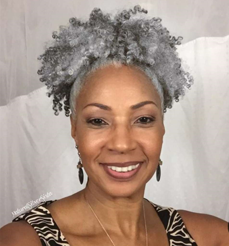 Pure grey human virgin ponytail women real hair extension deep curly clip drawstring afro puff bun african american gray weave silver 120g 14inch