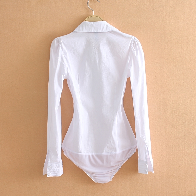 Women bodysuit Office Lady Work Bodycon White Body Shirt Blouse Female Long Sleeve OL Suit Shirts Turn Down Collar Tops XL 200924