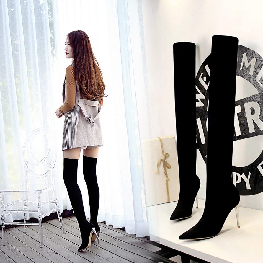 

Sexy Sock Boots Knitting Stretch Boots High Heels For Women Fashion Shoes 2021 Spring Autumn Ankle Boots Booties Female, Black