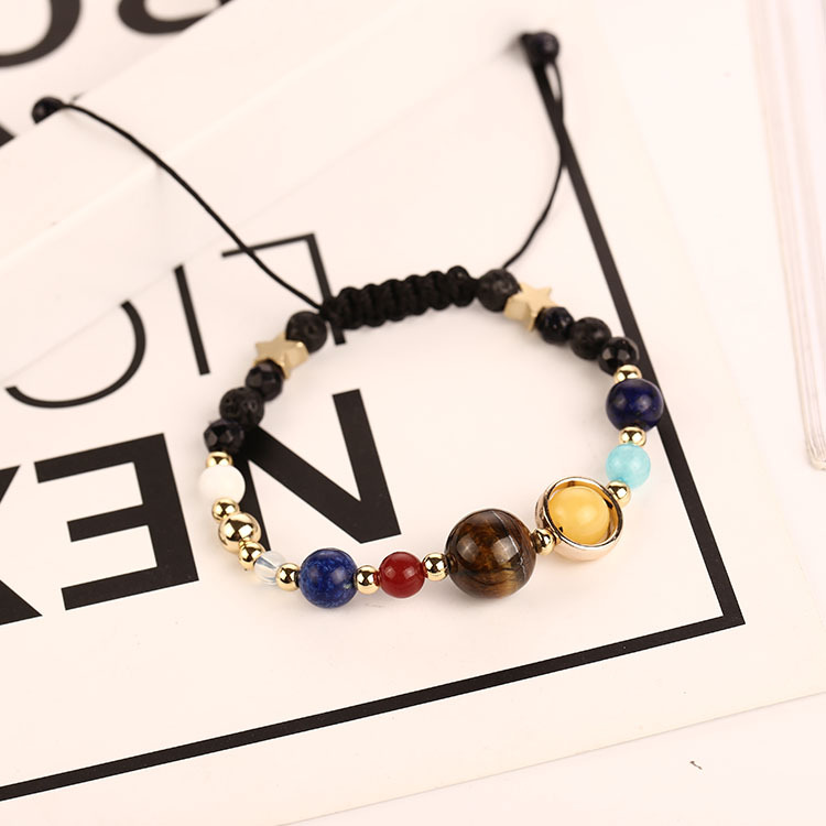 The Eight Planet Bracelet Solar System Universe Galaxy Bracelet Adjustable Natural Stone Bead Bracelet Bangle for Women Girls