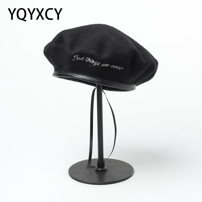 Womens Hats Autumn Winter Wool Beret Embroidered Letter Leather Brim Beret Cap Hat Female Bones Femininos Boina Gorras New, Black
Womens Hats Autumn Winter Wool Beret Embroidered Letter Leather Brim Beret Cap Hat Female Bones Femininos Boina Gorras New, Black