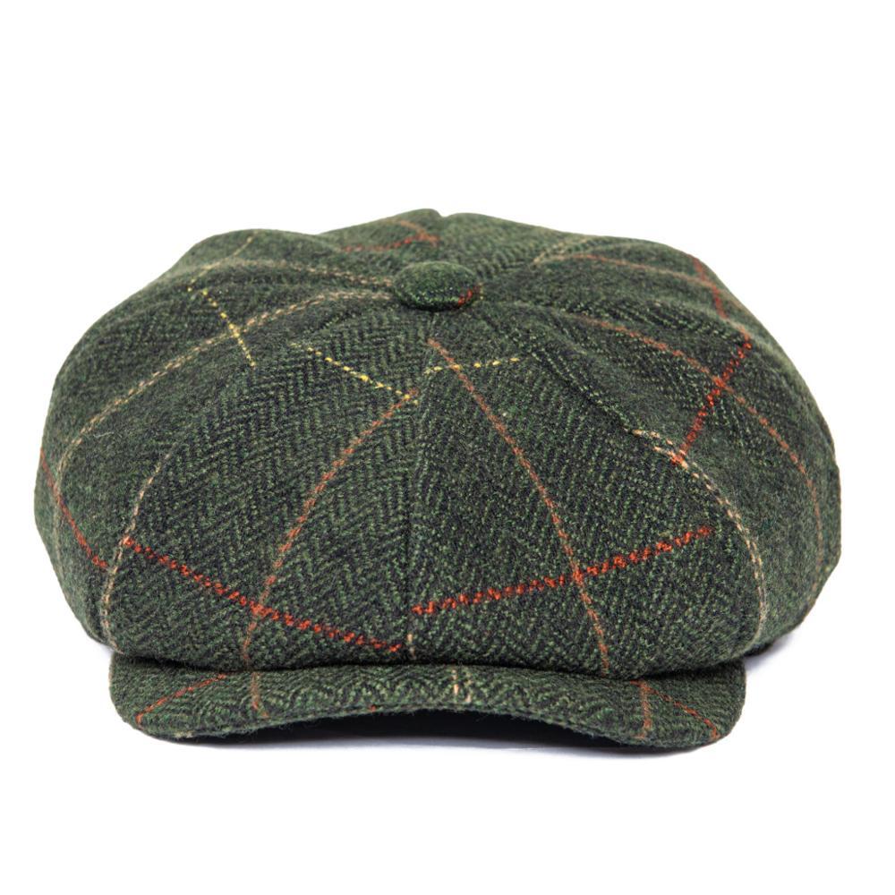 FEINION Newsboy Cap for Men Women 50% Wool Tweed Flat Caps Herringbone Cabbies Driver Hat Green Yellow 068 T200911