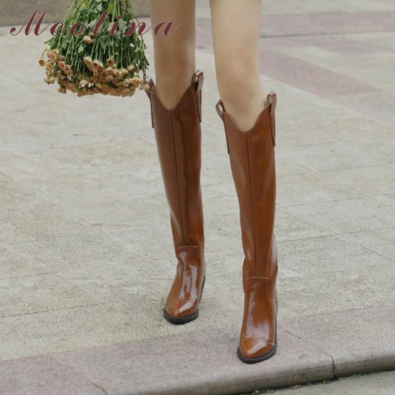 Meotina Real Leather High Heel Western Boots Women Knee High Boots Shoes Pointed Toe Chunky Heels Slip On Long Lady Black, Black velvet lining
Meotina Real Leather High Heel Western Boots Women Knee High Boots Shoes Pointed Toe Chunky Heels Slip On Long Lady Black, Black velvet lining
