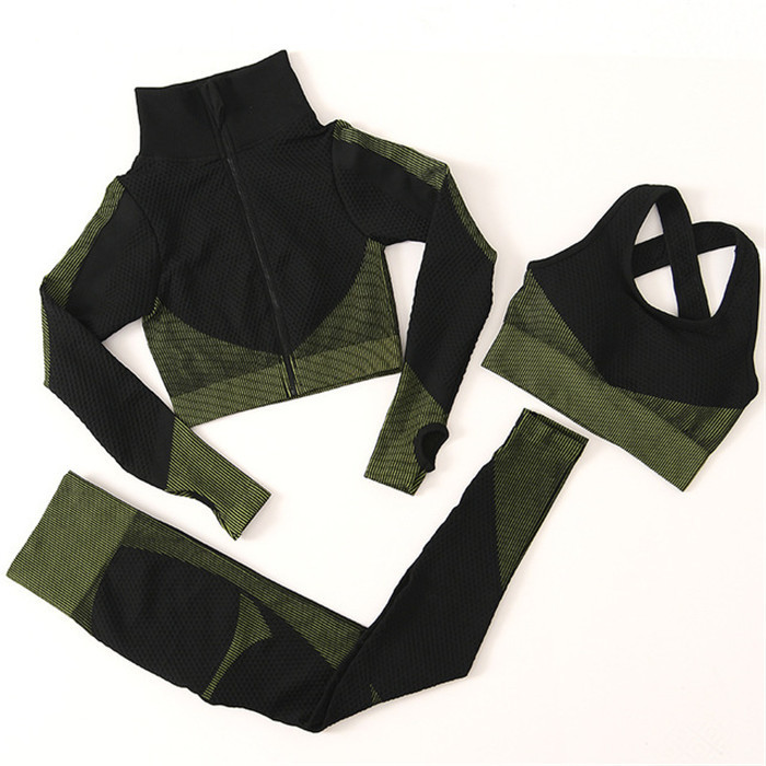 Fitness Suits Yoga Women Outfits 3pcs Sets Zipper Long Sleeve Sport Pant Bra+Seamless Leggings Workout Running Wear Gym Set Y057, Black
Fitness Suits Yoga Women Outfits 3pcs Sets Zipper Long Sleeve Sport Pant Bra+Seamless Leggings Workout Running Wear Gym Set Y057, Black