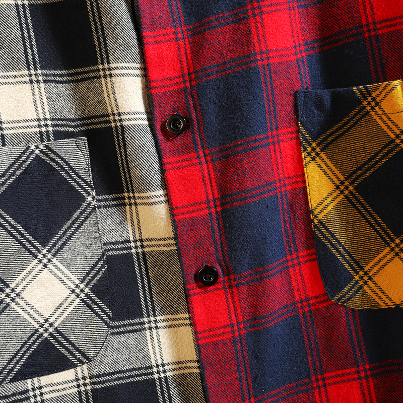 Fashion- Personality Korean Version Of The Trend Of Color Matching Flannel Men Shirt Slim Fit Plaid Casual Shirts Hip Hop Loose Long Slee