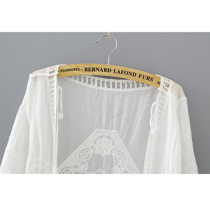 Women's Knits & Tees Qiukichonson Women Summer Cardigan White 2021 Bohemian Sweet Ladies Lace Cardigans Long V-Neck Hollow Out Crochet Embro