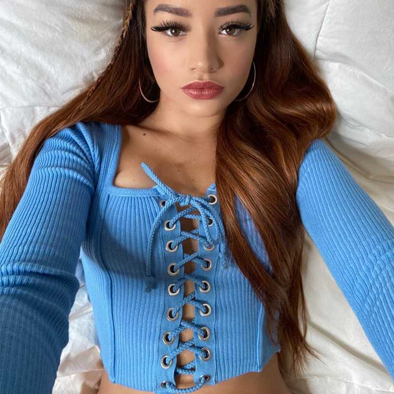 Hot Sale SEASONS Ribbed Bandage Hollow Out Women T Shirt Crop Top Long Sleeve Sexy Streetwear 2020 Summer Clothes Party Club, Blue
Hot Sale SEASONS Ribbed Bandage Hollow Out Women T Shirt Crop Top Long Sleeve Sexy Streetwear 2020 Summer Clothes Party Club, Blue