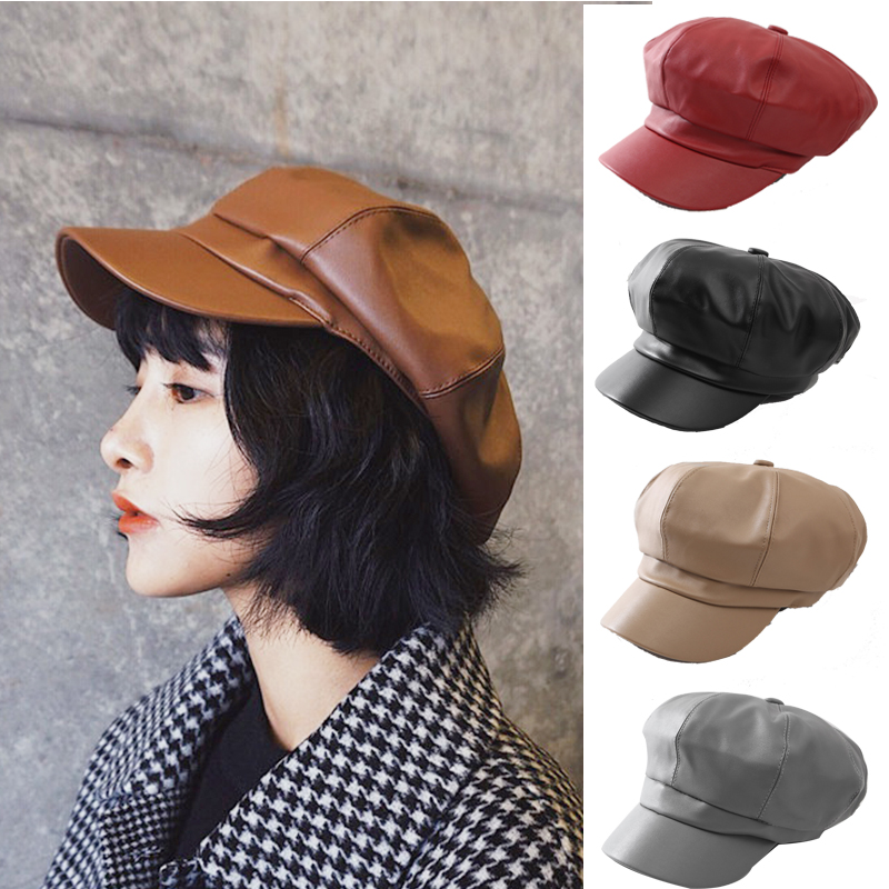 Vintage Hats For Women PU Leather Woolen Hat Winter Hat Women's Beret With Visor Warm KPop Beret Men's Baseball Cap, Brown
Vintage Hats For Women PU Leather Woolen Hat Winter Hat Women's Beret With Visor Warm KPop Beret Men's Baseball Cap, Brown