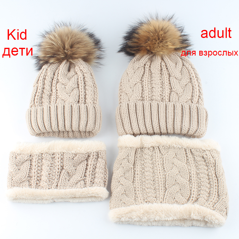 2020 Womens Hat With Scarf Warm Fleece Inside Beanie Girls Winter Cap For Women Real Mink Fur Pompom Hat Female Knitted Caps LJ200915