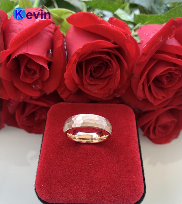Rose Gold Hammer Ring Tungsten Carbide Wedding Band For Men Women Multi-Faceted Hammered Brushed Finish 6MM 8MM Comfort Fit