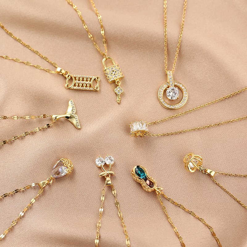 Stainless Steel Necklace For Women Crystal Zircon Fishtail Key Peanut Crown Cherry Clavicle Pendant Chain Chokcer Necklaces 
Stainless Steel Necklace For Women Crystal Zircon Fishtail Key Peanut Crown Cherry Clavicle Pendant Chain Chokcer Necklaces