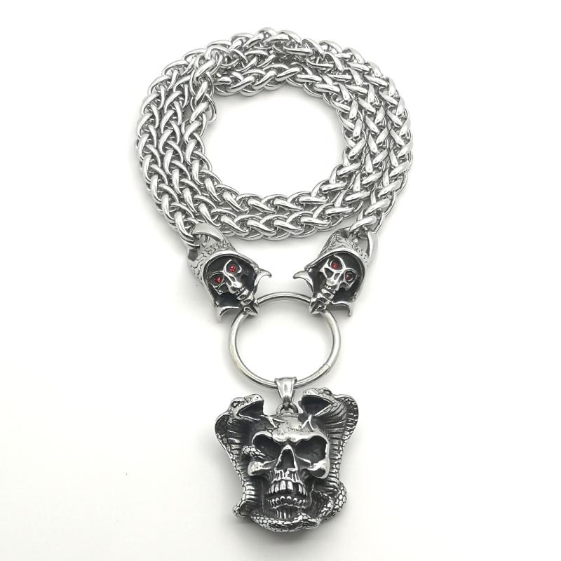 Men's stainless steel skull keel chain titanium steel skull double snake pendant necklace men's punk jewelry
Men's stainless steel skull keel chain titanium steel skull double snake pendant necklace men's punk jewelry