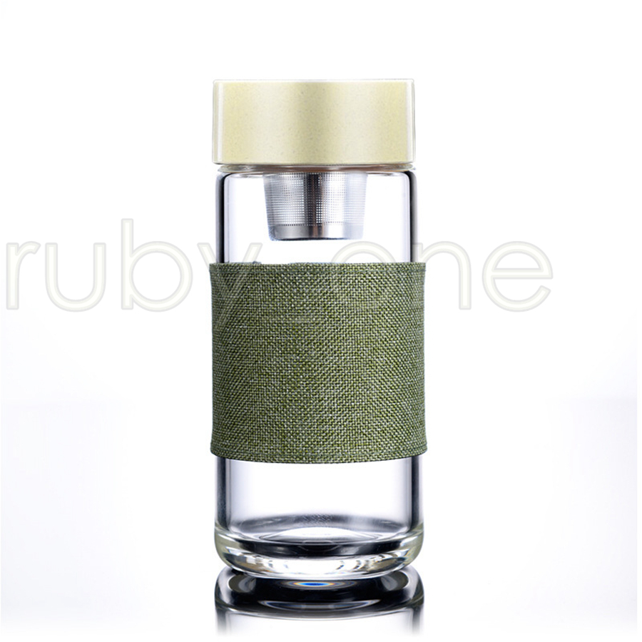 350ml 12oz Glass Water Bottles Heat Resistant Round Office Tea Cup With Stainless Steel Tea Infuser Strainer Tea Mug Car Tumblers 6615841