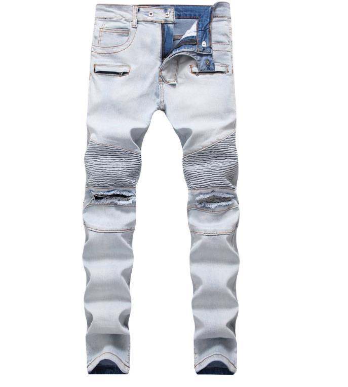 Men's New Fashion High Stretch Moto Biker Jeans Destroyed Knee Ripped Skinny Denim Pants Light Blue Size 28-42 #599, Sky blue
Men's New Fashion High Stretch Moto Biker Jeans Destroyed Knee Ripped Skinny Denim Pants Light Blue Size 28-42 #599, Sky blue