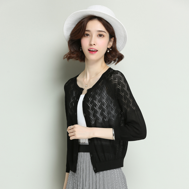 Women Summer Hollow Knitwear Elegant Lady Short Thin Knit Outwear Slim See Through Knit Coat, Black
Women Summer Hollow Knitwear Elegant Lady Short Thin Knit Outwear Slim See Through Knit Coat, Black