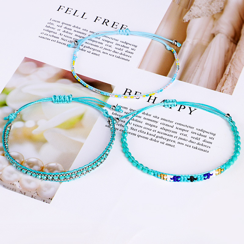 Bohemian Crystal Beads Friendship Braided Rope Bracelets for Women Charms Cotton Weave Rope Chain Bracelet Men Jewelry New