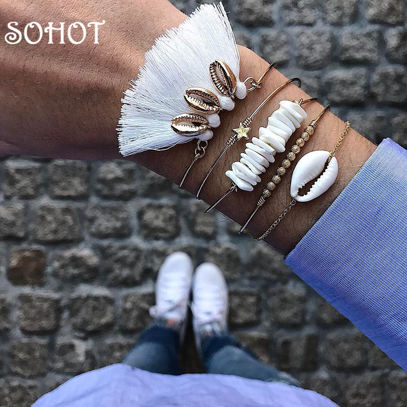 SOHOT Bohemia Handmade Tassel Shell Cuff Bangles Set Women Charm Bracelet Chic Star Female Beach Party Jewlery Bijoux
SOHOT Bohemia Handmade Tassel Shell Cuff Bangles Set Women Charm Bracelet Chic Star Female Beach Party Jewlery Bijoux