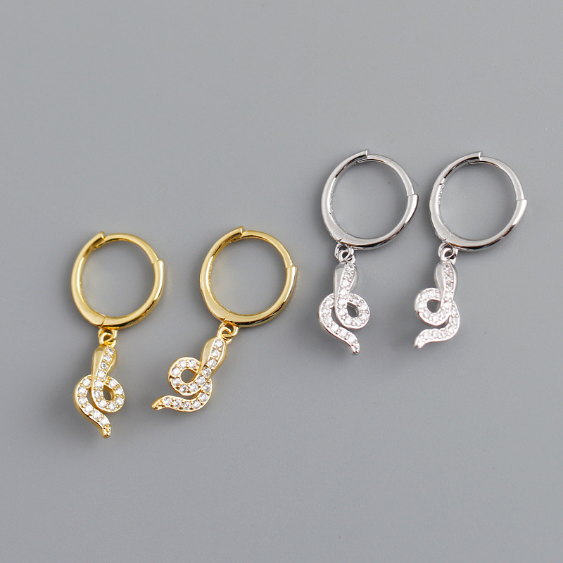 100% real. 925 Sterling silver Clear CZ Zircon set Snake Hoop Huggie Earrings Fine jEWELRY TLE1121
