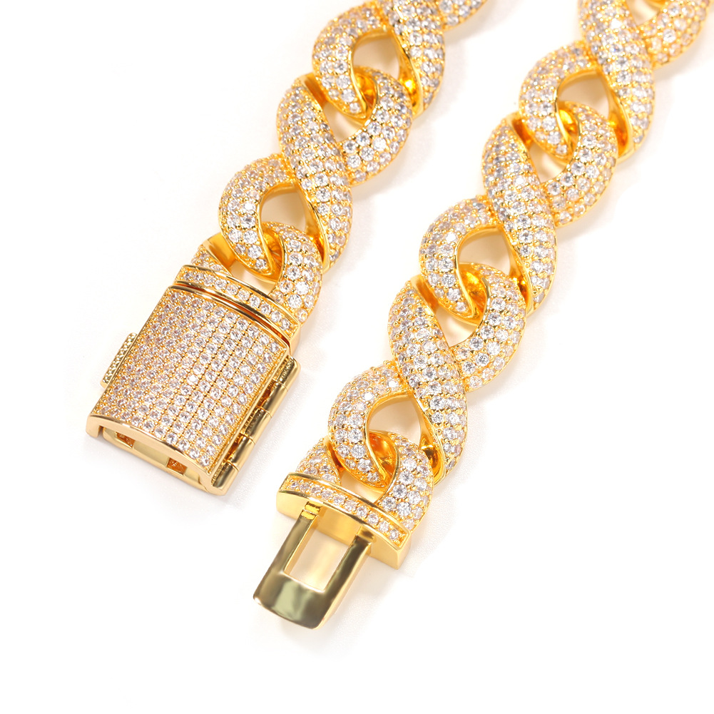 14mm Mens Chain Link Hip Hop Geometry Necklace High Quality Shining Zircon Bling Real Gold Plated Tennis Chain