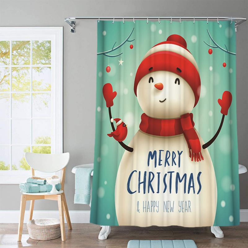 Shower Curtains Happy Year Snowman Pattern Bathroom Set With Curtain And Rugs Toilet Bath Mat Holiday Party Christmas Decoration