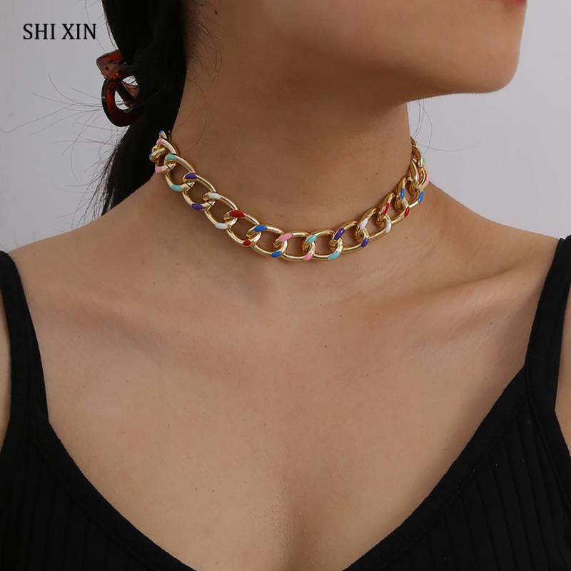 SHIXIN Hip Hop Thick Link Chain Necklace on the Neck Short Colorful Chunky Chain Short Choker Necklace for Women Colar 2020 Gift
SHIXIN Hip Hop Thick Link Chain Necklace on the Neck Short Colorful Chunky Chain Short Choker Necklace for Women Colar 2020 Gift