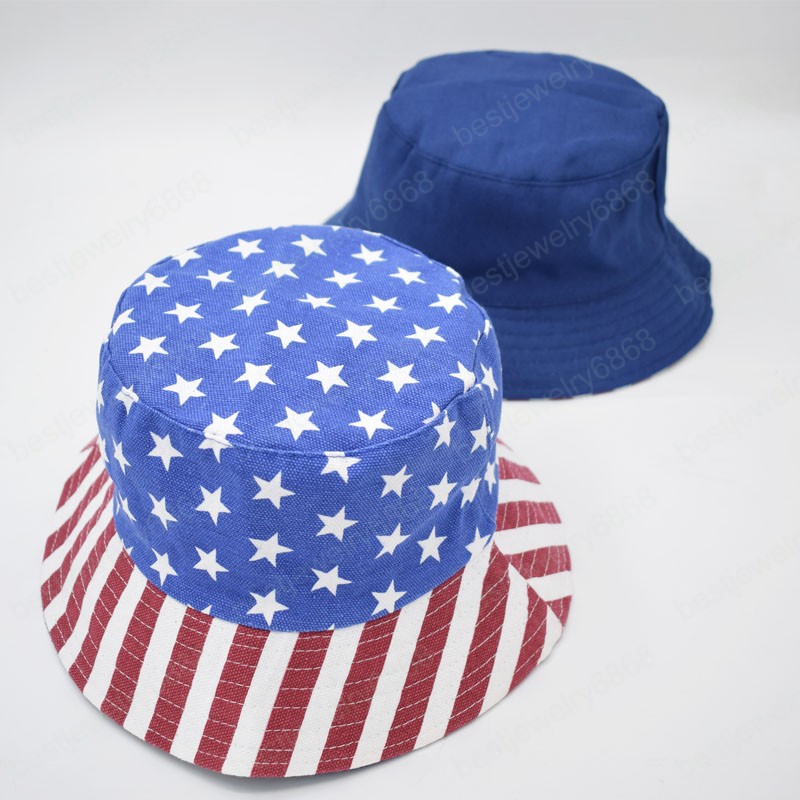 New Unisex Fashion Summer Reversible American Flag USA Printed Bucket Hats Men Women Outdoor Shade Panama Boys Fisherman Hat Bob