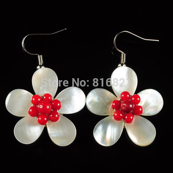 1 Pair/lot) New Pair of Fashion Mother of Pearl MOP White Shell Stone Wired Flower Dangle Earrings Beads
1 Pair/lot) New Pair of Fashion Mother of Pearl MOP White Shell Stone Wired Flower Dangle Earrings Beads