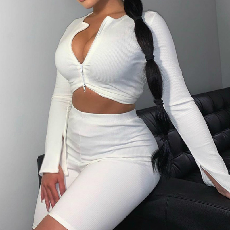 Women Solid Simple style Clothes set Long sleeve Zipper T-shirts Tops+Short pants Casual Slim Stretch Fitness Casual 2 Pieces, White
Women Solid Simple style Clothes set Long sleeve Zipper T-shirts Tops+Short pants Casual Slim Stretch Fitness Casual 2 Pieces, White