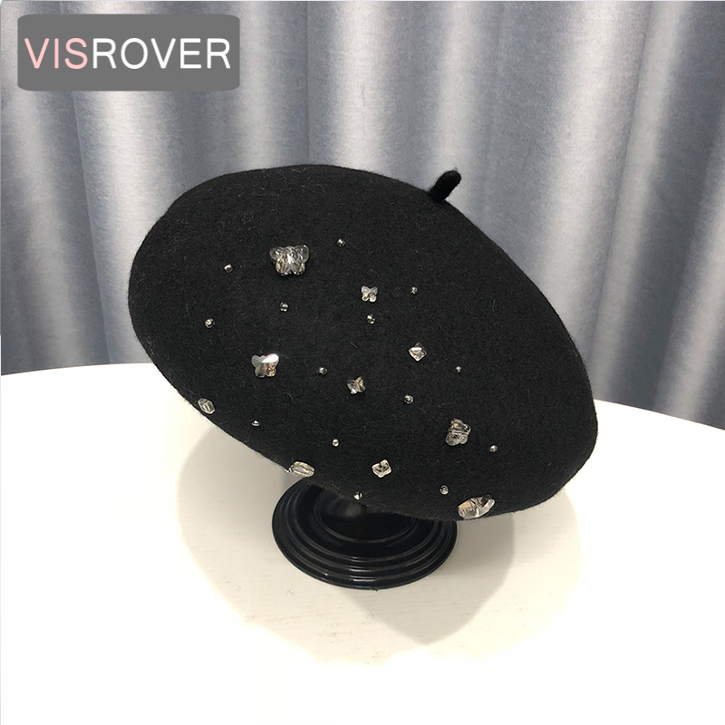 Berets VISROVER Woman Wool Winter Beret Female Rhinestone Cap Autumn Hat Solid Color Top Quality Women Boina Wholesales
Berets VISROVER Woman Wool Winter Beret Female Rhinestone Cap Autumn Hat Solid Color Top Quality Women Boina Wholesales