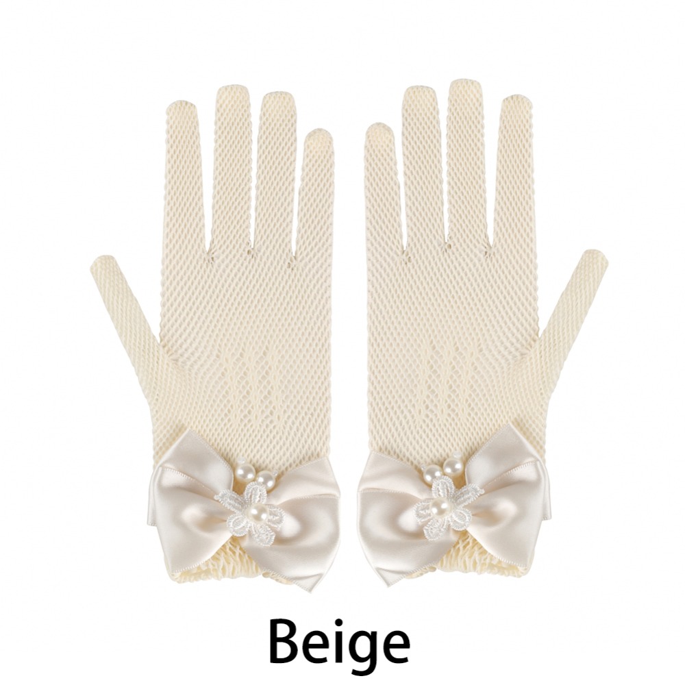Children's wedding flower girl white beige dress gloves girls mesh elastic glove bride gloves