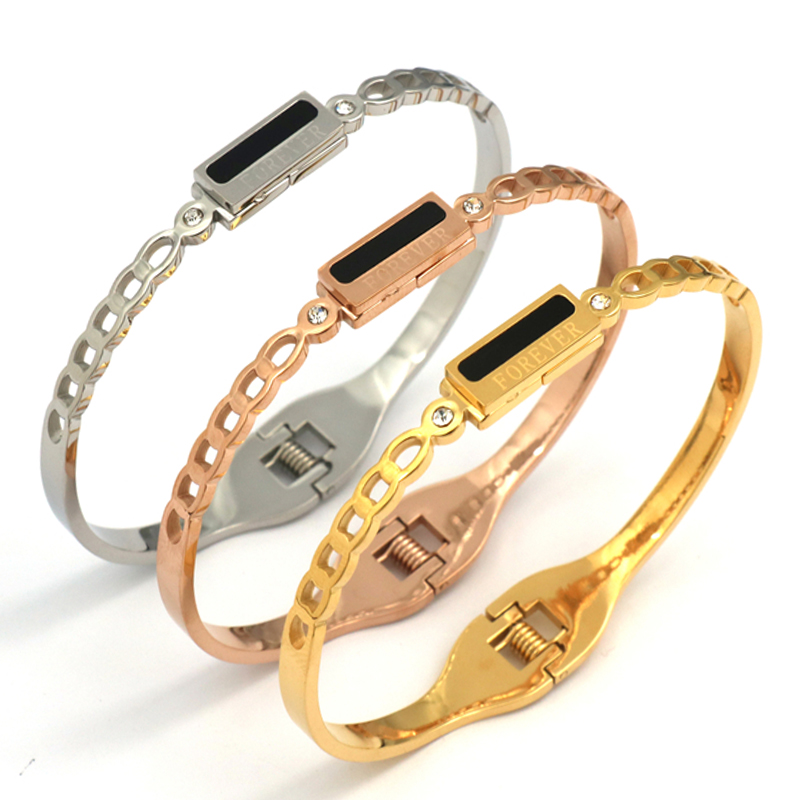 PZ Stainless Steel jewelry 3 Colors Cuff Bracelets Woman Bracelets Stainless Steel Bangles and Cubic Zirconia gift