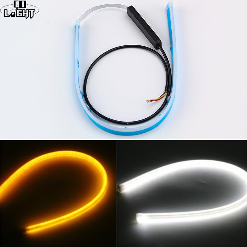 

CO LIGHT Ultrafine Cars DRL 30cm 45cm 60cm LED Daytime Running Light White Turn Signal Yellow Guide Strip for Headlight Assembly, As pic