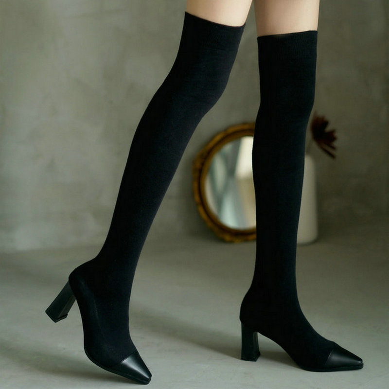2020 Women Sock Boots Fashion Pointed Toe Thick High Heel Women Over the Knee Boots Stretch Fabric Ladies Long Big Size 43, Black
2020 Women Sock Boots Fashion Pointed Toe Thick High Heel Women Over the Knee Boots Stretch Fabric Ladies Long Big Size 43, Black