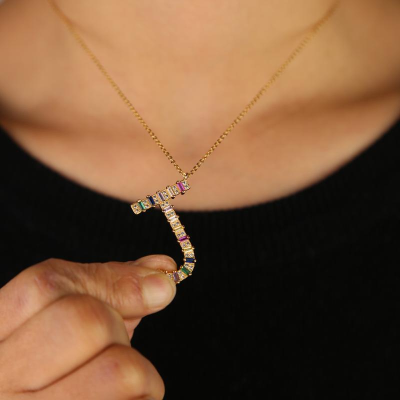 2020 new arrived letter Alphabet pendant Gold color paved multi color cz colorful J A delicate necklaces for women
2020 new arrived letter Alphabet pendant Gold color paved multi color cz colorful J A delicate necklaces for women