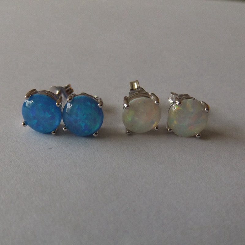Wholesale-2020 New 8mm Synthetic Opal Earring Stus 925 Sterling Silver Material with Rhodium Plated 5 pair a lot For Women