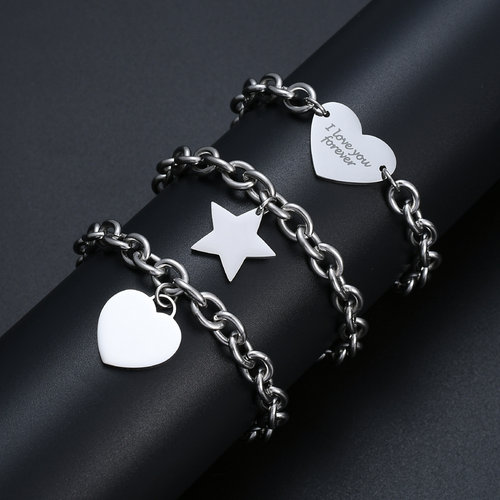 Hot sale 316L stainless steel heart and star pendant charm bracelet fashion classic titanium steel chain bracelet for women low price
Hot sale 316L stainless steel heart and star pendant charm bracelet fashion classic titanium steel chain bracelet for women low price