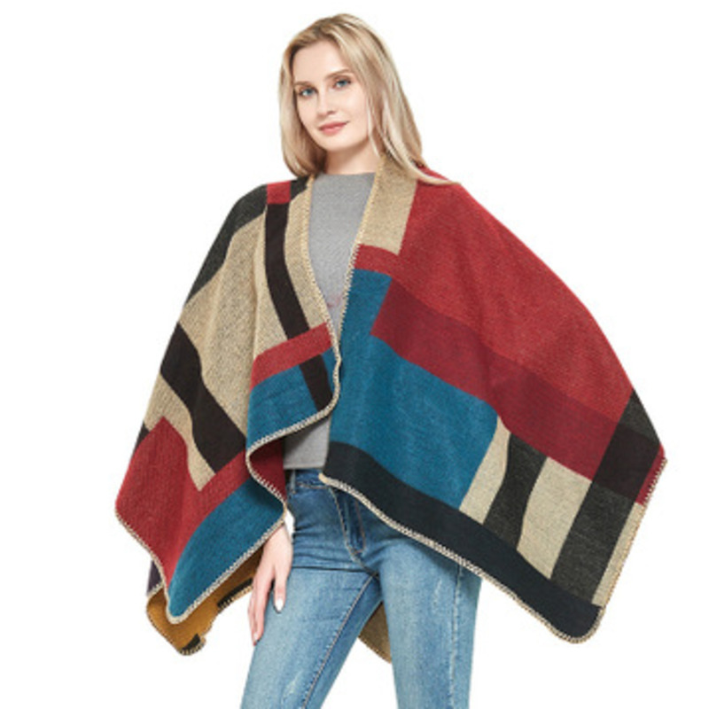Oversized Sweater Cardigan Olivia Palermo Runway Catwalk Street Snap Knitted Cardigan Plaid Cape Poncho Shawl Women Lady S118