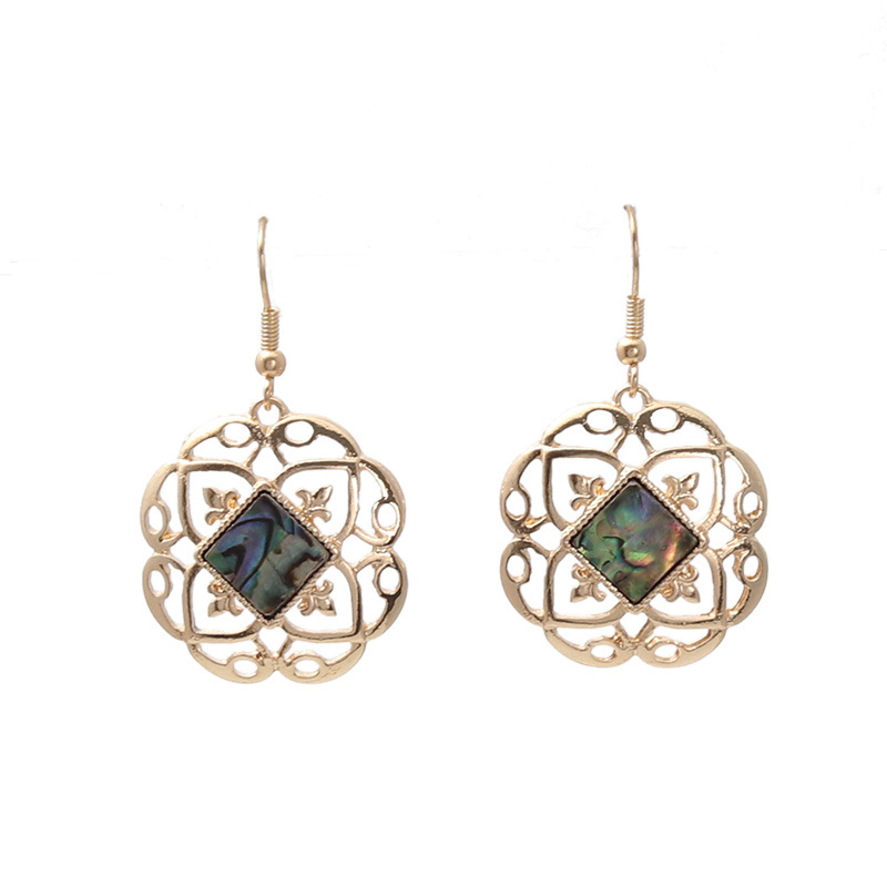 Elegant and fashionable hollow-out alloy flower - shaped natural stone inlaid earrings for women
Elegant and fashionable hollow-out alloy flower - shaped natural stone inlaid earrings for women