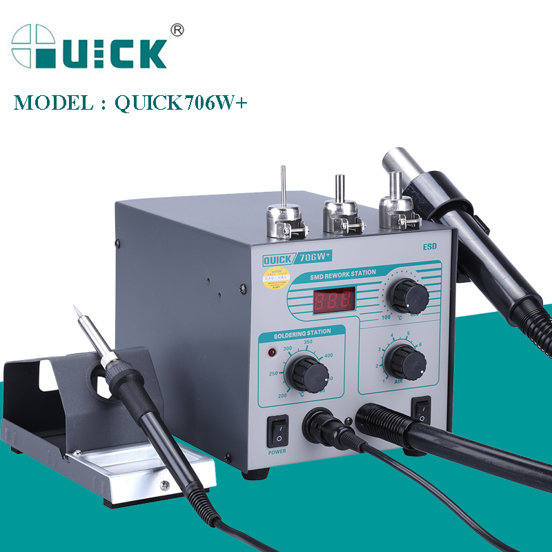 QUICK 706W+ Digital Display Hot Air Gun Electric Soldering Iron Anti static Temperature Lead free 2 in 1 Rework Station
QUICK 706W+ Digital Display Hot Air Gun Electric Soldering Iron Anti static Temperature Lead free 2 in 1 Rework Station