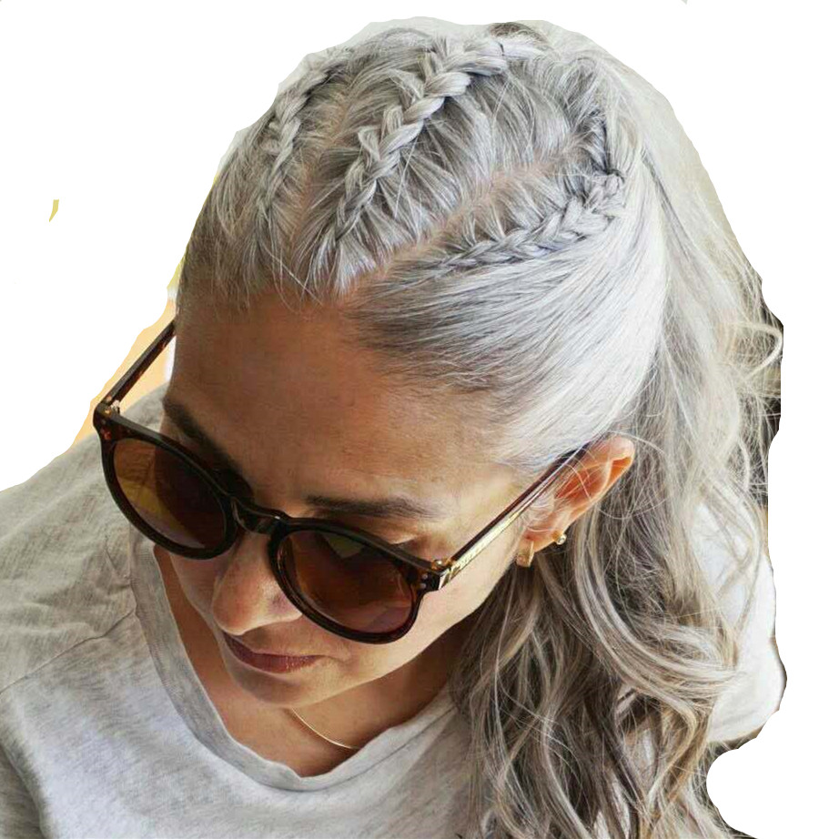 Grey hair weave ponytail hair piece clip in afro kinky human virgin wrap around gray drawstring horse tail women Ponytails hairpieces