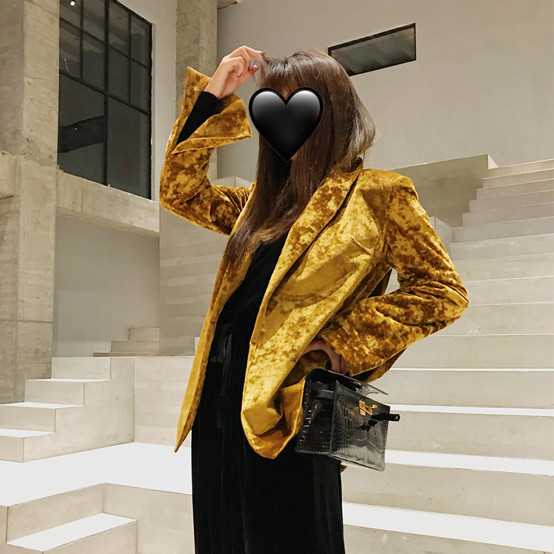 Vintage Fall Vintage Vevelt Golden Fashion Chic Women Blazers Chic Party High Street, As pic
Vintage Fall Vintage Vevelt Golden Fashion Chic Women Blazers Chic Party High Street, As pic