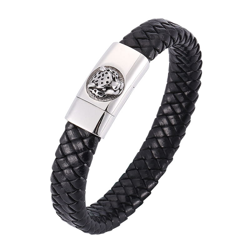 Punk Leather Bracelet For Men Jewelry Magnetic Buckle Stainless Steel Leopard Charm Bracelets Fashion Bangles Gifts SP0318
Punk Leather Bracelet For Men Jewelry Magnetic Buckle Stainless Steel Leopard Charm Bracelets Fashion Bangles Gifts SP0318