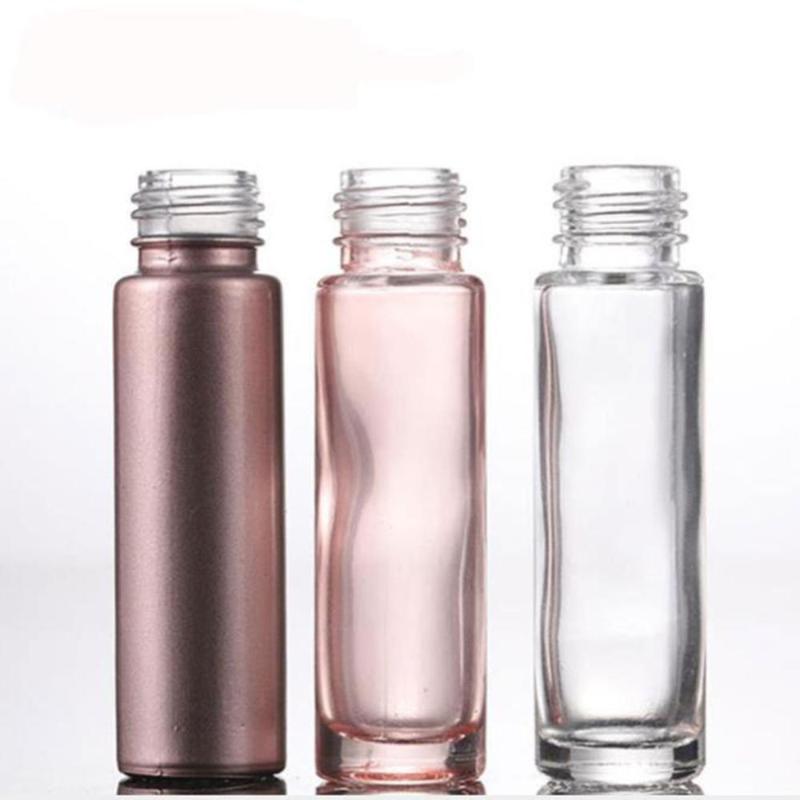 5pcs 10ml Portable Glass Roller Rollerball Essential Oil Bottles rose gold Mist Container Travel Refillable Bottles Transparent