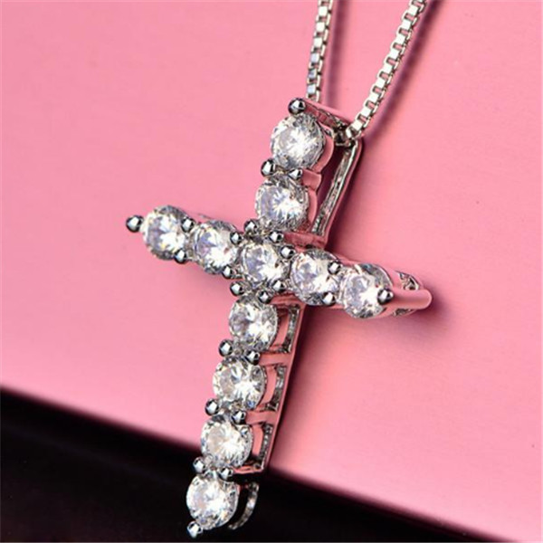 xury Cubic Zircon Pendant Necklace 925 Sterling Silver Christian Jesus Jewelry For Women Gift a036