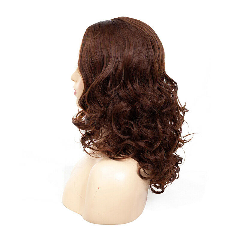 Ladies Wig Short Wavy Curly Full Wig Brown Synthetic Hair Cosplay Party Prop