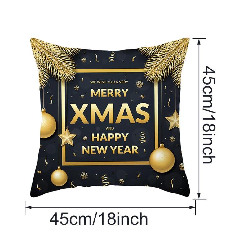 QIFU Peach Skin Black Gold Christmas Hug Pillowcase Cushion Cover Christmas Decorations For Home Sofa Pillow Case New Year 2021