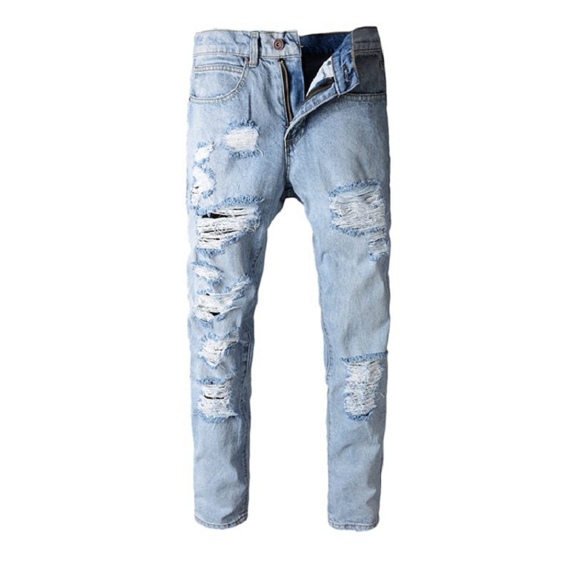 New men's male trousers Men's slim straight light-colored jeans blue heavy-washed destruction knife cut hole beggar denim pants, Sky blue
New men's male trousers Men's slim straight light-colored jeans blue heavy-washed destruction knife cut hole beggar denim pants, Sky blue
