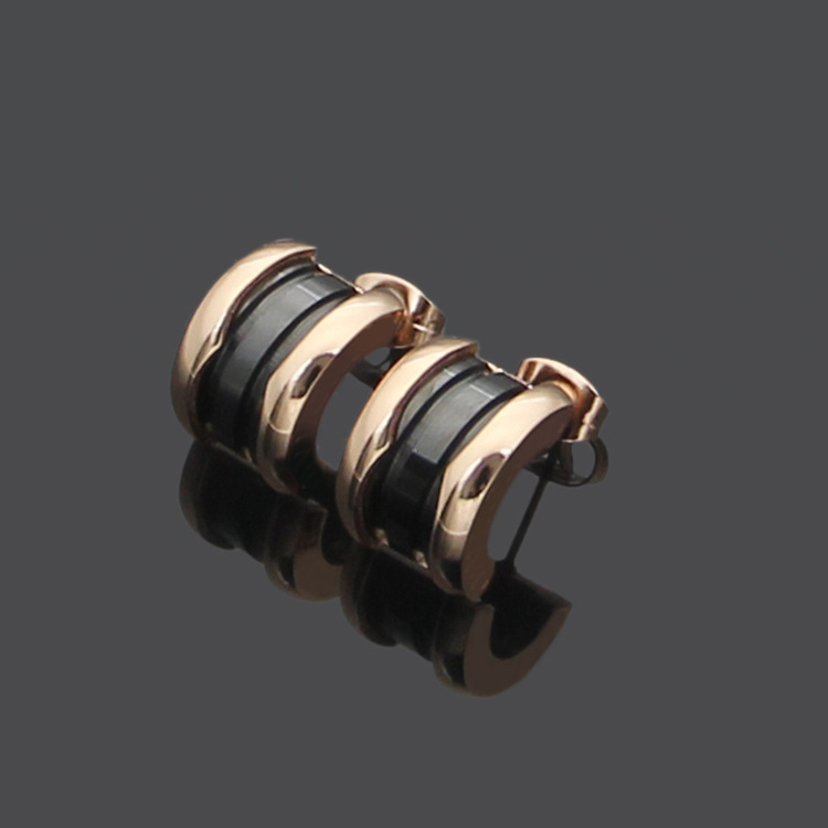 Europe America Style Lady Women Titanium Steel B Initials C-shape Black White Ceramic Spiral Stud Earrings 3 Color