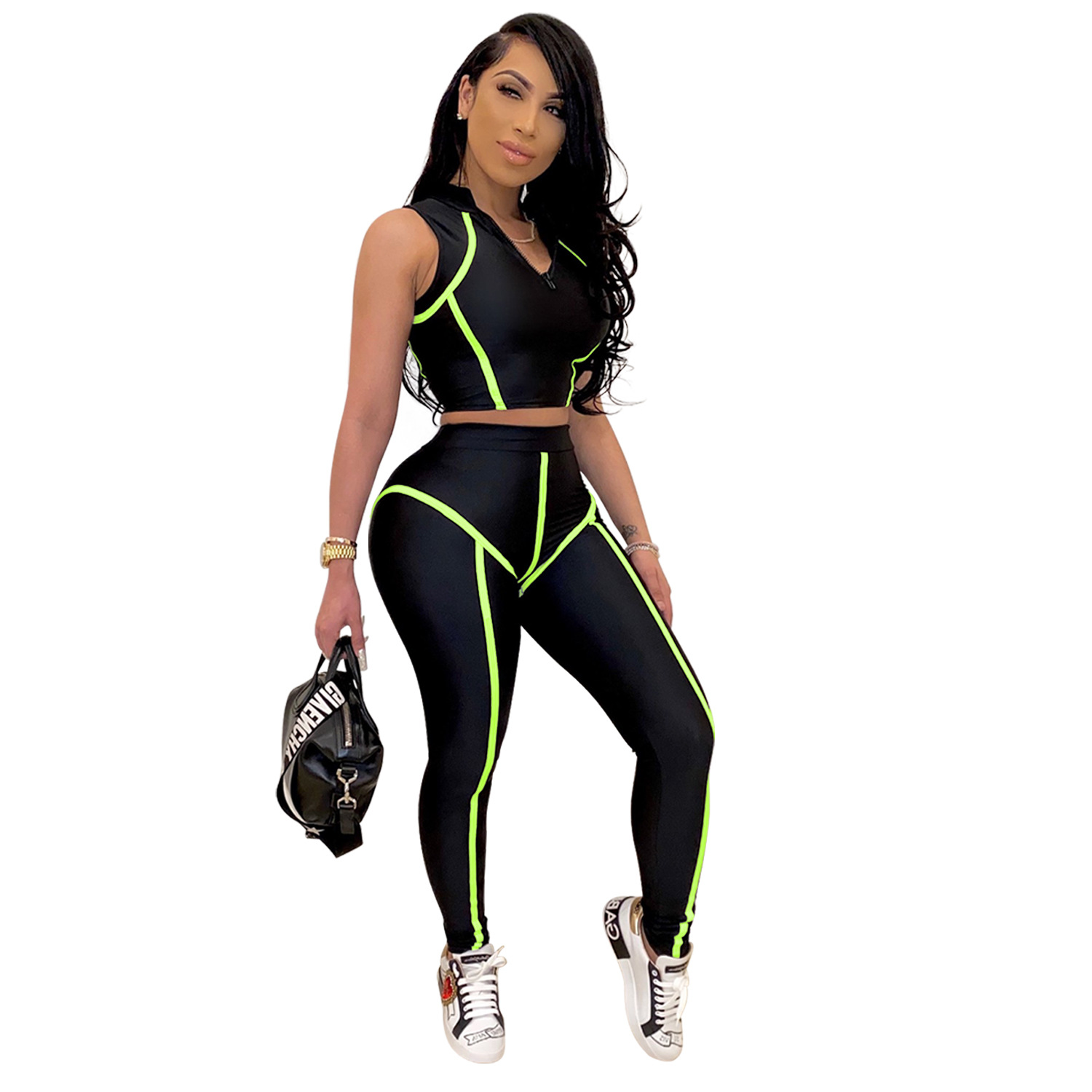 Spot trend Pants European and American spring summer women's fashion casual solid color sports suit