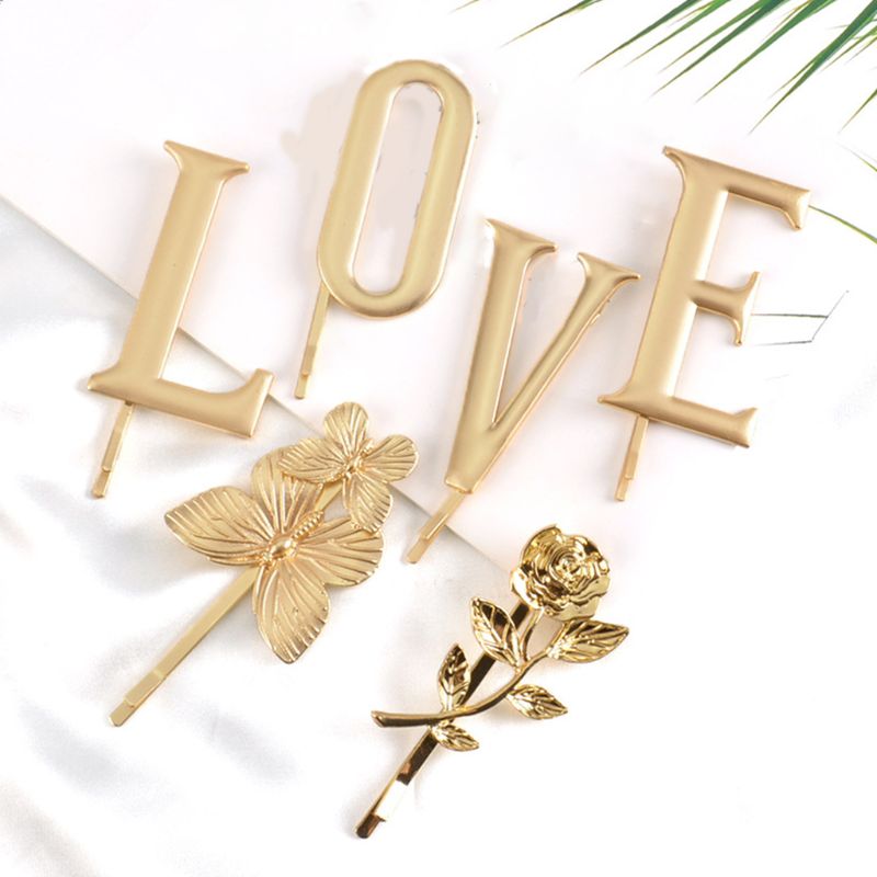 Ladies Shiny Gold Metal Bobby Pins Love Letter Butterfly Rose Flower Minimalist Hair Clips Wedding Party Bridal Hairpins
Ladies Shiny Gold Metal Bobby Pins Love Letter Butterfly Rose Flower Minimalist Hair Clips Wedding Party Bridal Hairpins